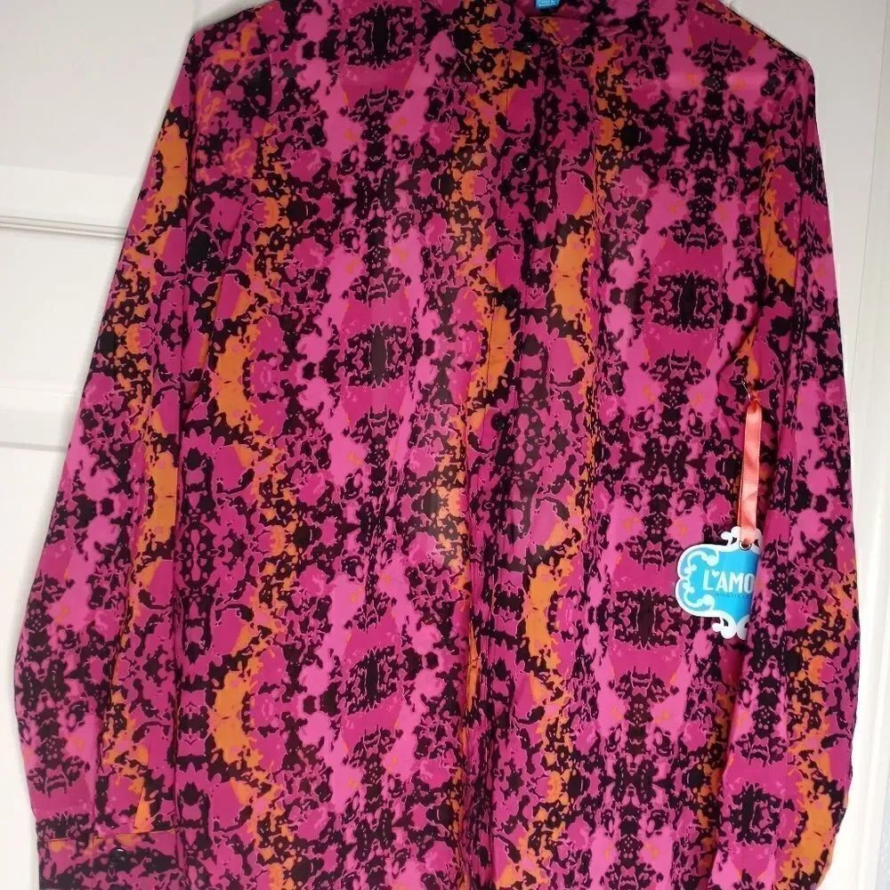 L’AMOUR Nanette Lepore Blouse Shirt M Multicolored OpenKeyholeBack Button Up Top